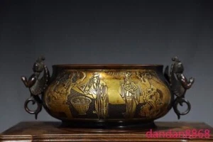 China purple bronze 24k gold gilt Character story Goddess Incense burner Censer - Picture 1 of 9
