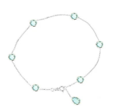 Tobillera de oro blanco 14K con topacio azul en forma de pera gota 10 pulgadas Foto 1 de 2