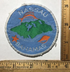 Vintage Nassau Bahamas Sew On Woven Patch Travel Souvenir Marlin Shell Island - Picture 1 of 2