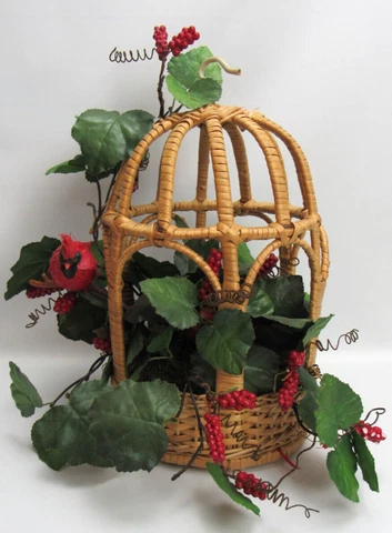 Vintage Boho Wicker / Rattan Hanging Plant Cage, Gazebo, Birds, Garden Decor 12" Cover