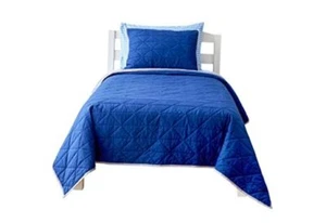 Reversible Solid Quilt - 100% Cotton Blanket - Soft Down Full/Queen Navy - Picture 1 of 8
