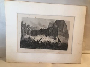 ATTACK ON THE PALAIS ROYAL Antique Hand Colored Engraving 6 7/8 X 4 3/8 - Bild 1 von 4