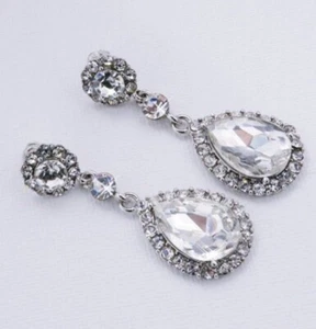 Swarovski Vintage Bridal Crystal White Gold Plated Cubic Zirconia Earrings - Picture 1 of 3