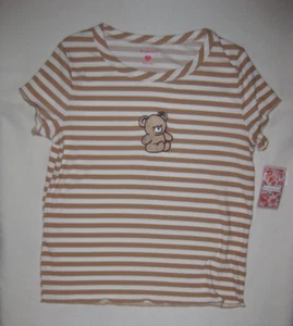 Btween girls 12 ribbed striped bear embroidery tee brown & white nwt tween - Picture 1 of 1