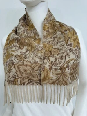Loro Piana 100%羊绒围巾披肩花卉米色中性男女通用8英寸x35英寸 — 第 1/4 张图片
