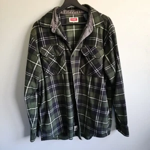 Wrangler Green/Black/White Fleece Plaid Button Up Size Large Long Sleeve - Picture 1 of 8