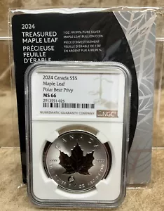 2024 Canada $5 Maple Leaf NGC MS66 Polar Bear Privy Silver Mintage 25k W/COA - Picture 1 of 7