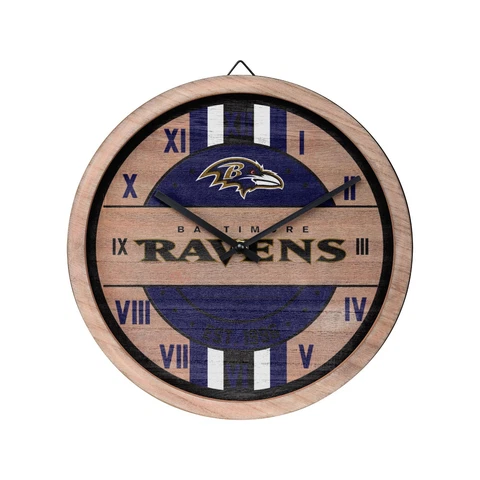 Baltimore Ravens Logo Barrel Wall Clock Wooden - Man Cave Office Decor NEW Cover