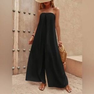 Zara Wide Leg Jumpsuit Black Size Small Strapless Vacation Tall Friendly! NWT