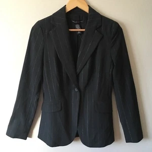 New York & Company Gray with Silver Striped Fitted Career Jacket Blazer Size 4 - Picture 1 of 11