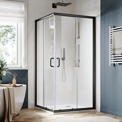 SUNNY 34" x 34" x 72" esquina puerta ducha corredera cabina de ducha acabado negro Foto 1 de 4