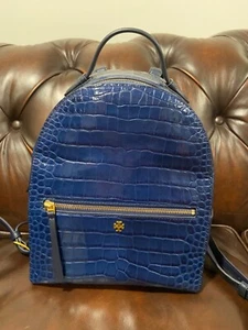 AUTHENTISCHER TORY BURCH RUCKSACK MIT KROKO-PRÄGUNG BLAU LEDER ORIG 498 $. TOP ZUSTAND - Bild 1 von 8