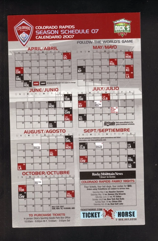 Colorado Rapids 2007 磁铁时间表票马 MLS — 第 1/1 张图片