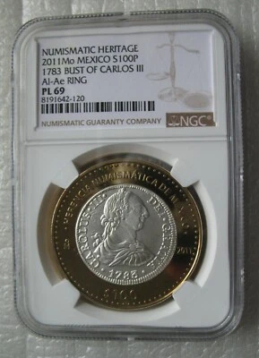 Mexico 100Pesos 2011 Silver Coin Numismatic Heritage Bust of Carlos III NGC PL69 - Image 1 of 4