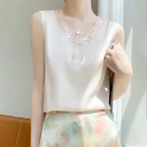 Camiseta sin mangas sin mangas con cuello en V trabajo profesional OL talla grande para mujer - Imagen 1 de 9