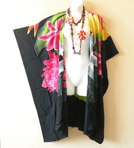 CM37 Floral Kimono 38" Midi Cardigan Duster Kaftan Jacket Cover Top - up to 5X - Picture 1 of 5