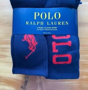NUEVO Polo Ralph Lauren Para Hombres Azul Marino Clásico Deportivo Crew Calcetines Paquete de 6 Poni Rojo (10-13) - Imagen 1 de 4