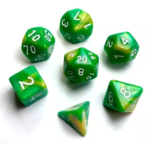 Grün und Gelb *TIE-DYE* 7 Stück Würfel Set Polyhedral RPG DnD MTG Pathfinder d20 - Bild 1 von 1