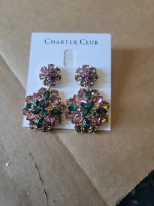 Charter Club Pink/ Green Crystal Earrings - Picture 1 of 3