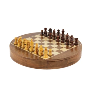 12 Inch Solid Wood Handmade Round Chess Set  - Picture 1 of 4