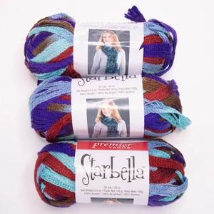 Premier Yarns Starbella Yarn 3 Skeins Knit Crochet Scarf Lot Acrylic Blue Dance - Picture 1 of 9