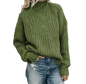 Aerie Turtleneck Sweater Womens Small Green Cable Knit Fisherman Drop Sleeve - Picture 1 of 8