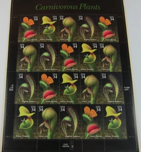 USPS 2001 Stamp Pane of 20 Stamps Showing Carnivorous Plants(34ct) Scott # 3531a - Picture 1 of 1