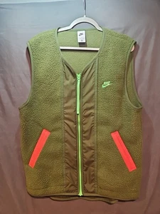 Nike Sportswear Vest High Pile Fleece Sherpa Full Zip Men's Medium Green Orange - Picture 1 of 5