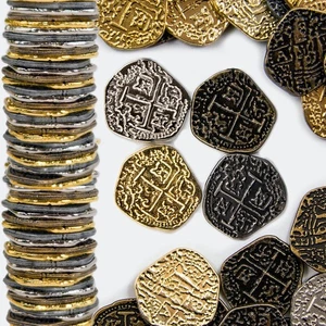 Beverly Oaks Metall Piraten Münzen - Gold und Silber Spanische Doubloon Repliken -... - Bild 1 von 5