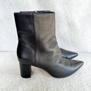 J.Crew Leather Block Heel Ankle Boots Women's 8.5 Pointed Toe Minimalist Chic - Picture 1 of 8