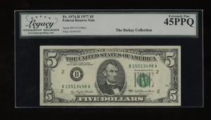 DBR 1977 $5 FRN New York Fr. 1974-B Legacy 45 PPQ Serial B15513498A - Picture 1 of 2