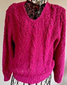 Suéter De Colección Años 80’s Para Mujer Cuello en V Rosa Caliente Acrílico Textura Tejido L Littlewood Verde - Imagen 1 de 10