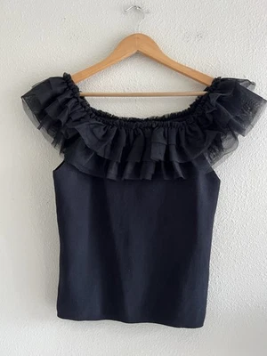 Bailey 44 Fuera del Hombro Negro Volantes Top Mangas Tul Talla Grande Coqueta Año Nuevo Foto 1 de 4