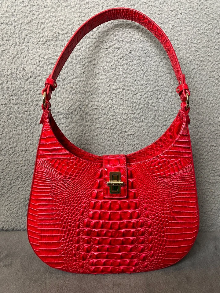 Brahmin Melbourne Fallon Leather Shoulder Bag Purse Sriracha Red Gold