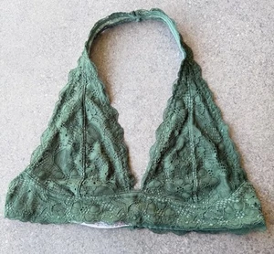 Free People Intimately Dark Green Halter Bralette Top size Medium Lace - Picture 1 of 8