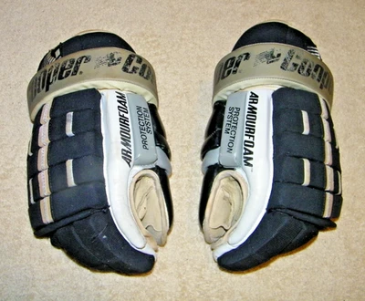 VINTAGE COOPER BDPS LEATHER / NYLON HOCKEY GLOVES,NICE SHAPE,BIG 15" LA KINGS - Image 1 of 4