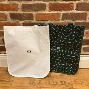 Lululemon Shopping Bags Large Reusable Totes 16x14x6 1 White 1 Green - Picture 1 of 3