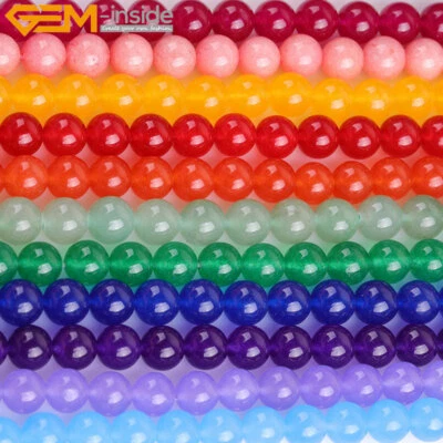 Cuentas redondas de cristal de piedras preciosas de jade para hacer joyas 15" al por mayor colores surtidos Foto 1 de 4