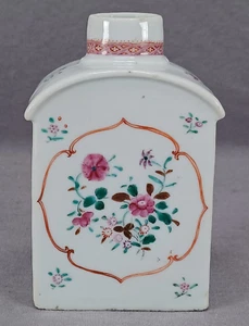 18th Century Chinese Export Hand Painted Floral & Scrollwork Cartouche Tea Caddy - Picture 1 of 12