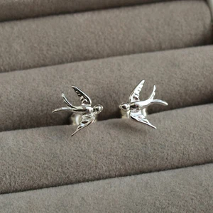 Sterling Silver Swallow Bird Stud Earrings, 925 Mini Tiny Dainty - Picture 1 of 4