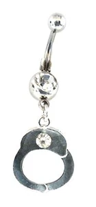 Belly Ring Handcuffs w/Gem Dangle Naval Steel - Picture 1 of 3