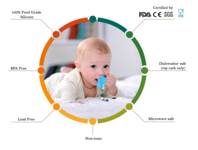 JUGUETES PARA DENTICIÓN PARA BEBÉS SIN BPA - Mordedor de oso de silicona azul con soporte de clip - Tundras Foto 1 de 4