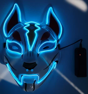 Halloween Clubbing Light Up Kitsune Fox LED Mask Costume Rave Cosplay EDC Party - Picture 1 of 41