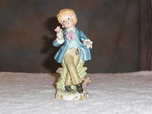 RARE CROWN ROYAN (NOT A MISSPELLING) HAND PAINTED FIGURINE TAIWAN BOY W/FLOWER - Picture 1 of 2