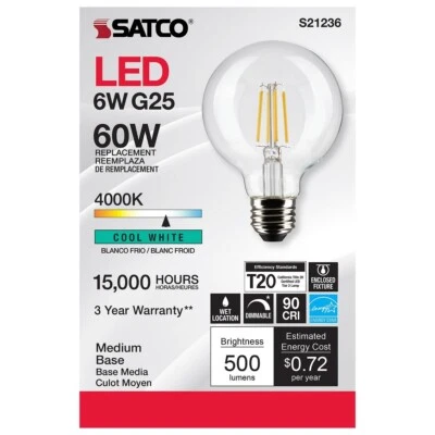 SATCO S21236 - 6 Watt G25 LED Candelabra Bulb - 4000K - 120 Volts (6 Pack) - Image 1 of 4