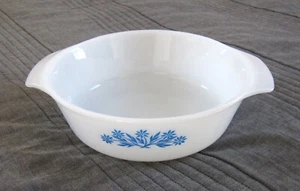 Anchor Hocking Fire King Milk Glass Casserole Baking Dish 436 1 Qt. Blue Flowers - Picture 1 of 5