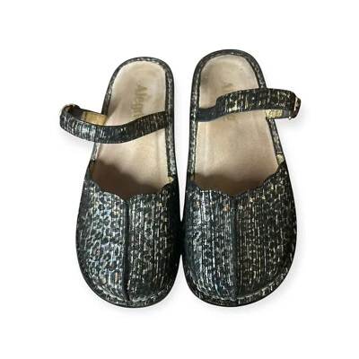 Algeria Black Leather Leopard Print Metallic Mary Jane Slip On Comfort Shoes 38 - Image 1 of 4