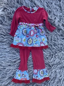 ANN LOREN Girls Christmas outfit 2T 3T Red top Ruffle Pants Top Ornaments - Picture 1 of 7