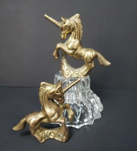 Vintage Brass Unicorn Figurines Mystical Statue Paperweight 2.5” Tall - Picture 1 of 11
