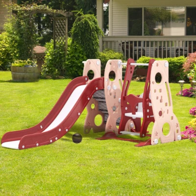 3-IN-1 Toddler Kids Slide & Swing Set Climber Slide Play Basketball Hoop Outdoor - Image 1 of 4